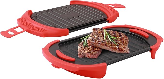 Microwave Sandwich Maker Microwave Toaster Grill Cheese Panini Press Maker Dishwasher Safe Removable Non-Stick Plates Silicone Microwavable Cookware Fast Cooking for Breakfast Snacks Red