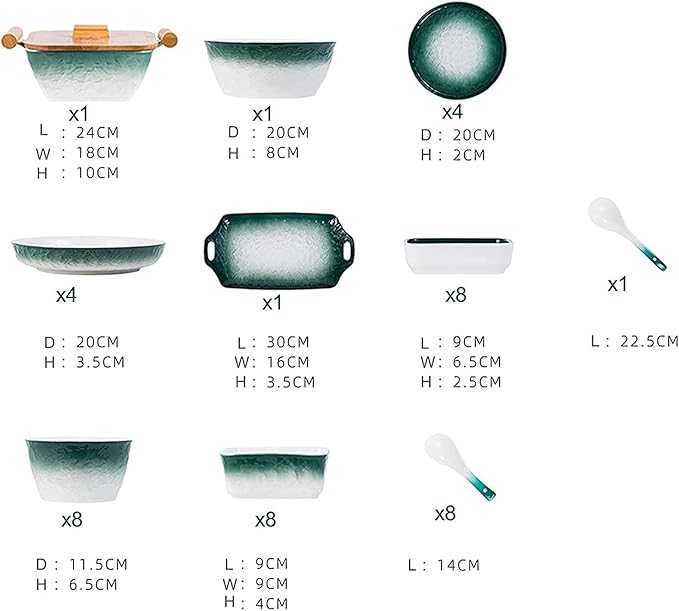 Dinnerware Set Dinner Party Tableware Service Set 51pcs of Nordic Bone China Dinner Bowl Set Porcelain Bowl and Plate White Green Stone Texture High-end Ceramic Bowl and