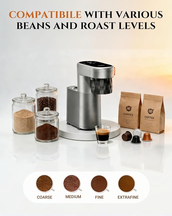 C1 Compact Mini Espresso Machine with Ground Coffee Rechargeable Portable Espresso Maker Electric Small Espresso Machine for Travel RV Car Camping Hiking Office Home Use Coffee Maker with Rich Crema