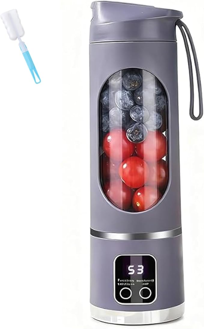 Digital Display Juicer Blender 450ml - Portable Personal Blender with Smart LED Mini Electric Juice Cup Leak-Proof for Smoothies Milkshakes (Purple)