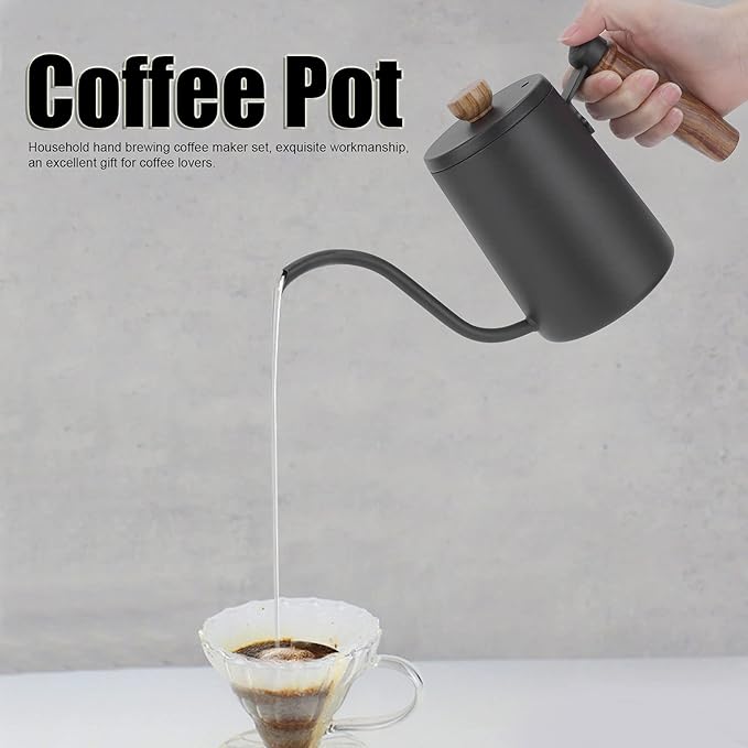 EVTSCAN Pour Over Kettle 5Pcs/Set Pour Over Coffee Maker Set Brewing Drip Coffee Coffee Pot Filter Funnel Kit Gift(Black)