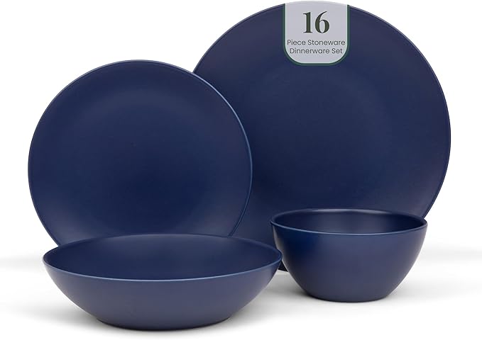 Larder &amp Vine Ceramic Stoneware Dinnerware 16-Piece Set 4 Place Settings (Indigo)