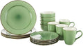 Dinnerware Set 16 Piece Green Dinner Plate Dishes and Plates Sets Embossed Pattern