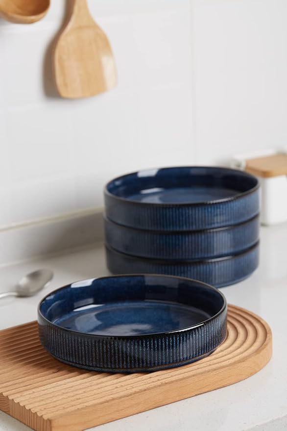 Famiware Star Dinnerware Set and Pasta Bowls with Coffee Mugs Set Service for 4 (20 Pieces) - Stoneware Dinnerware Dishes Nebulas Blue