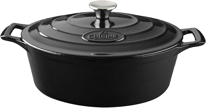 La Cuisine LC 2740 5 Piece Enameled Cast Iron Oval Casserole Cookware Set Slate Black