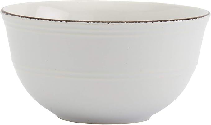 Tabletops Gallery Fashion Dinnerware- Stoneware White Rimmed Round Dishes Service for 4 Dinner Salad Appetizer Dessert Plate Bowls 12 Piece White Antiqued Farmhouse Dinnerware Set