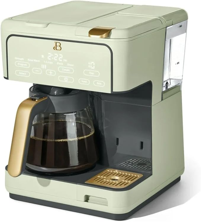 Multi-Brew Coffee Maker 12-Cup Carafe + Single-Serve Pods or Grounds Over Ice Touch Display by Drew Barrymoree. (Sage Green)