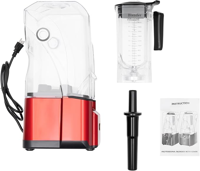 Commercial Smoothie Blender 2200 Watt Power Smart Blender Fruit Juicer Food Processor Professional with Removable Guard Soundproof Smoothie Maker Upgraded Blades (Red)