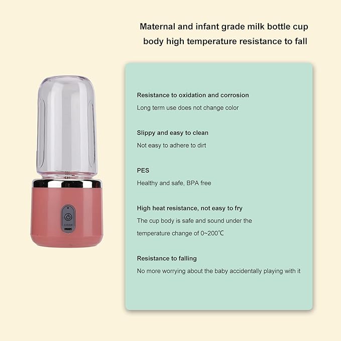 Pilipane 1200mAh USB Rechargeable Portable Blender Pink with 6 Blades 300ml Capacity