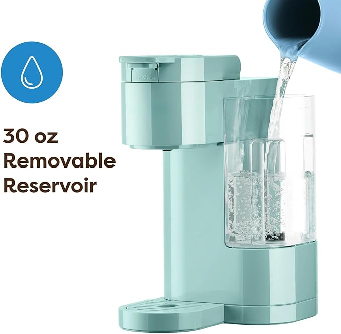 Express Essentials Single-Serve Cup Pod Coffee Maker 3 Cup Sizes Fast Fresh Brew 30oz Removable Water Reservoir Travel Mug Friendly Maintenance Alert Space-Saving (Seafoam Green)