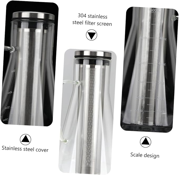 Large Capacity 1600ml Cold Brew Coffee Pot with Borosilicate Glass and Stainless Steel Filter Cold Brew Coffee Maker and Home Use