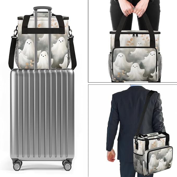 Glitter Halloween Ghosts Coffee Maker Carrying Bag Travel Storage Bag Compatible with K-Mini or K-Mini Plus Single Serve Coffee Brewer Carrying Case with Multiple Pockets &amp Shoulder Strap