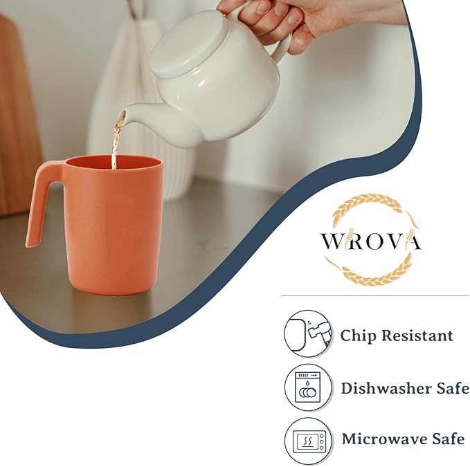 Wrova wheat straw bowls and plates sets with 16oz mugs - unbreakable dinnerware sets of 22 - Vibrant Series