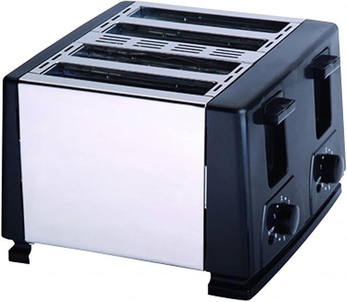 1300W 4-Slice Toaster with Dual Crumb Trays 6 Browning Settings &amp Cancel Buttons – Family Size Black and Silver Toaster for Even Toasting