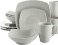 16-Piece Dinnerware Set White Solid Casual Square Porcelain 16 Piece Dishwasher Safe
