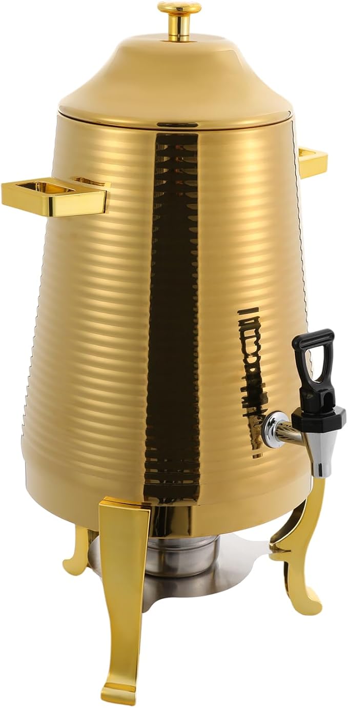 Coffee Urn With Fuel Holder 3.43 Gallon/13L Stainless Steel Beverage Dispensers for Coffee Tea Milk Juice Water Hot Drink Dispenser with Stand Chafer Urn with Spigot for Parties Catering (Gold)