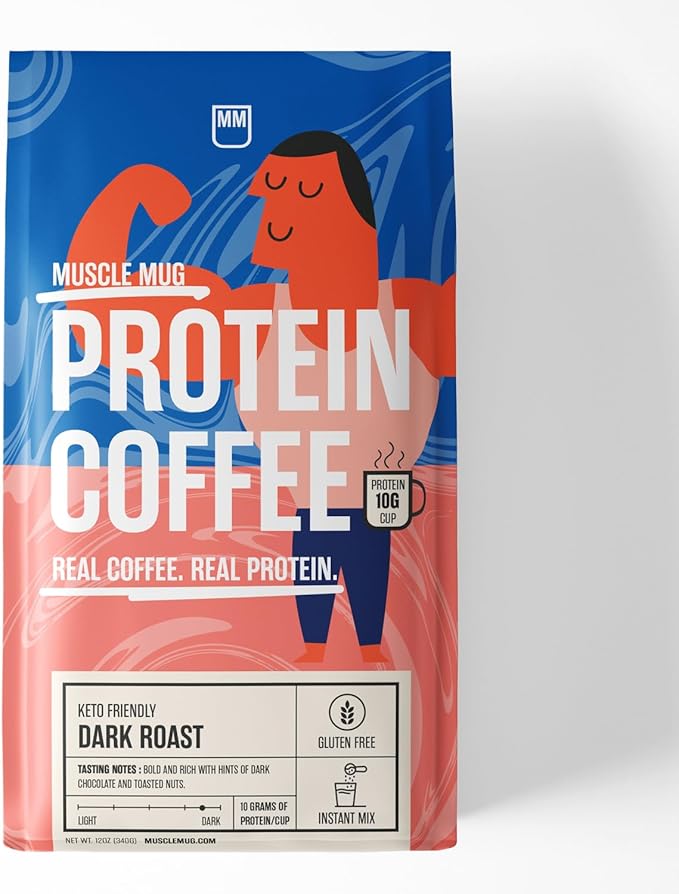 Dark Roast Protein Coffee – 10g Protein Per Serving Bold Instant Coffee Blend Keto-Friendly No Added Sugar – 22 Servings 12 oz