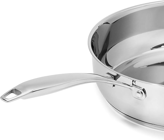 Amazon Basics Stainless Steel Cookware 11-Piece Set Oven Safe Induction-Ready Even Heating Non Toxic Stay-Cool Handles Pots and Pans All Stovetops Glass Lids Silver