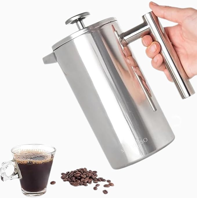 Stainless Steel French Press Coffee Maker 27 oz - Double Wall Insulated Hand Brewing Pot with Extra Durable French Filter - Perfect for Tea &amp Coffee No Glass Ideal for Camping
