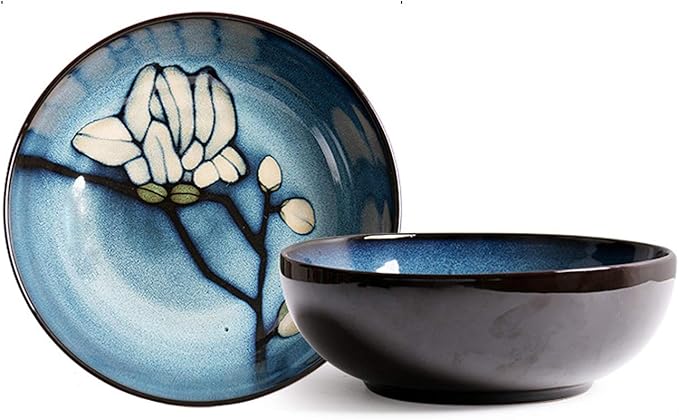 SHINING Blue Creative Hand Painting Porcelain Dinnerware Tableware Dinner Service Set Saqure Plate Deep Plate Bowl For Wedding Birthday Christmas Gift (Soup Bowl)