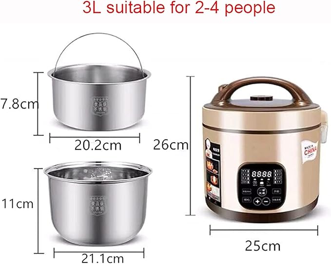 Rice Cooker Household 304 Stainless Steel Low-Sugar Multi-Function Rice Cooker Separate Rice Soup for 2-7 People (B 3l) (A 3l)