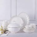 56 Pieces Dinnerware SetPorcelain Bone China Kitchen Dinning White Round Dinner Tableware Combination Set with Cereal Bowls Dessert Plates Dishes and Soup Pot