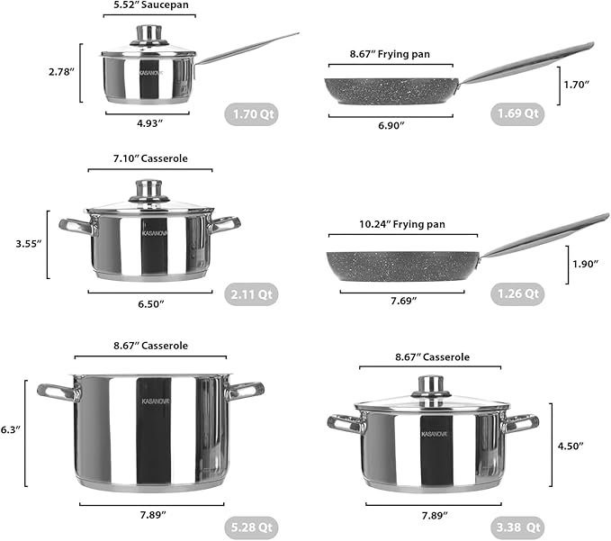 Grand Family 9Pcs Cookware set Stainless steel pots Nonstick aluminum frying pans PFOA-free Induction safe Oven-safe up to 356°F