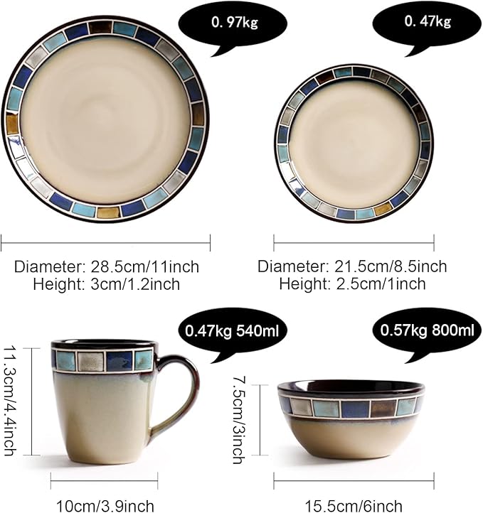 32 Pieces Porcelain Dinner Set for 8 - Stoneware Dinnerware Sets Dinnerware Dish Set with 11'' Dinner Plate 8.5'' Dessert Plate 6'' Bowl