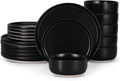 LIANYU 18PCS Dinnerware Plates and Bowls Sets Ceramic Dishes Set for 6 Stoneware Dinner Dessert Salad Plates Cereal Bowls Scratch Resistant Dishware Microwavable &amp Dishwasher Safe Matte Black