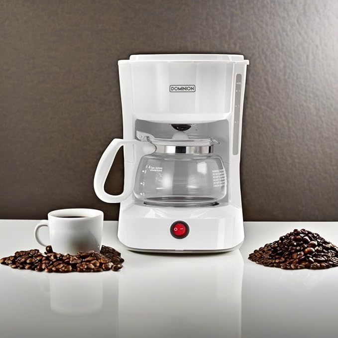 Dominion 4-Cup Coffeemaker Compact Coffee Pot Brewer Machine Quiet Operation with On / Off LED Indicator Light Convenient Cord Storage and Auto Pause Feature Easy Anti-drip Coffeemaker with Coffee