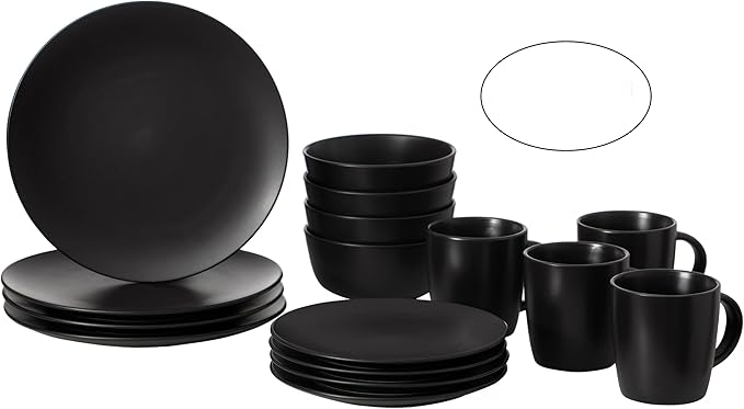 64-Pc Modern Dinnerware Set for 16 Including Mugs Bowls Salad and Dinner Plates Highly Chip Resistant Dishwasher Microwave and Oven Safe Black