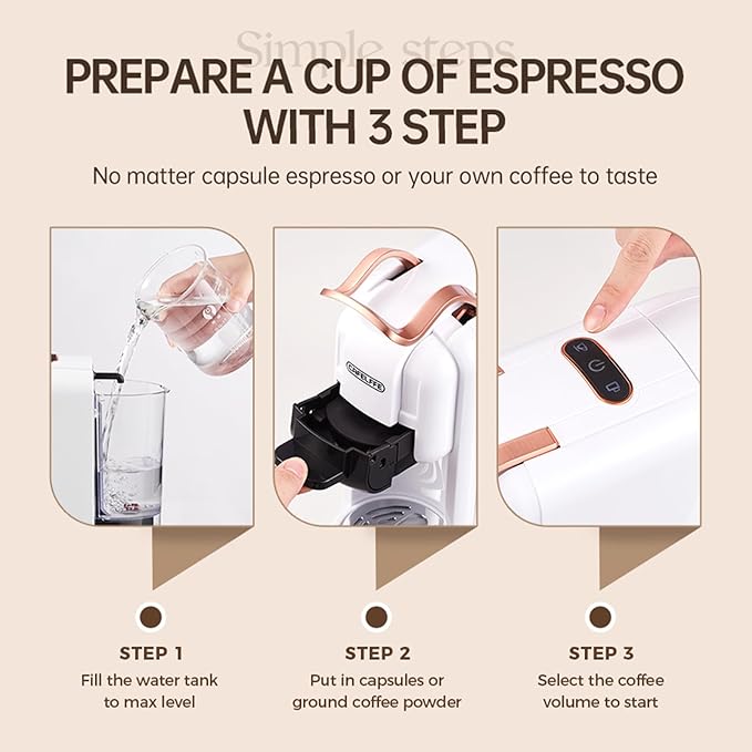 Tissting 4 in 1 Pod Coffee Maker 19Bar Pressure &amp 92℃ Constant Temperature - Fast 20s Brew for Hot Cold Coffee Programmable Single Double Serve 600ml Capacity with Auto Shutoff (US plug)
