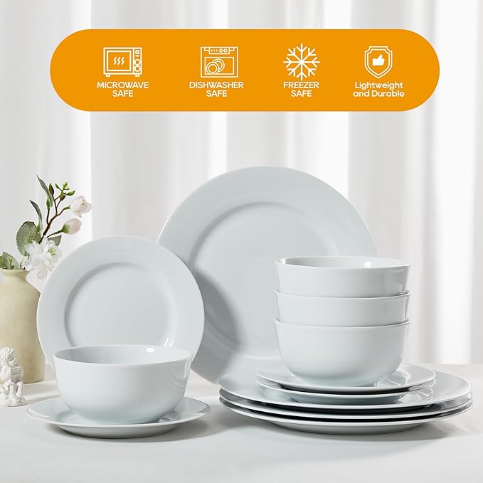 16 Pieces Plates and Bowls Sets White Porcelain Dinnerware Sets Ceramic Dishes Set Service for 4 White Kitchen Dinner Dining Ware Set