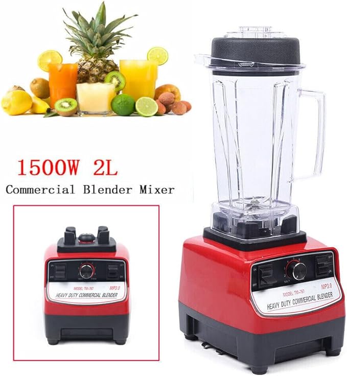 Professional Countertop Blender 1500W High Power Commercial Blender Smoothie Maker Heavy Duty High Speed Mixer Juicer Smoothie Maker 2HP 2L Red