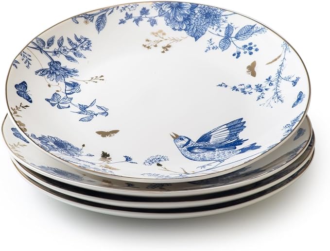 Porcelain Floral Plates 10 Inch Ceramic Salad Plates Kitchen Plates Set of 4 Blue and White Dinner Plates Pasta Plate for Appetizer DessertPartyHousewarmingGift