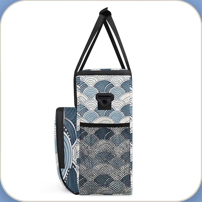Blue Geometry Curve Coffee Maker Carrying Bag Portable Travel Storage Tote Bag Compatible with K-Mini or K-Mini Plus Single Serve Coffee Brewer Carrying Case with Multiple Pockets &amp Shoulder Str