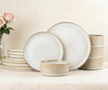 Ceramic Dinnerware Sets for 4-12 Piese Plates and Bowls Set Microwave and Dishwasher Safe Stoneware Ribbed Dishes and 22oz bowls Beige