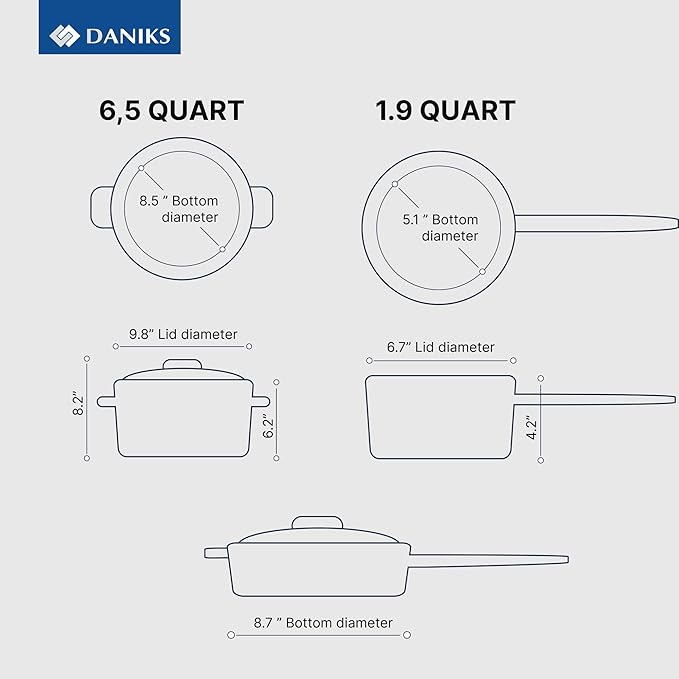 Daniks Classic 11-Piece Stainless Steel Cookware Set with Glass Lids Includes Saucepan and Frying Pan with Lid Tri-Ply Bases for Even Heating Induction Compatible Dishwasher Safe