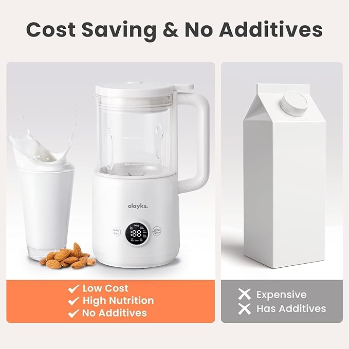 olayks Nut Milk Maker Machine 20oz Automatic Soy Milk Maker with 12 Blades for Homemade Soy Oat Almond Plant Based Milk and Non Dairy Beverages Delay Start/Self-Cleaning/Boil Water with Recipe