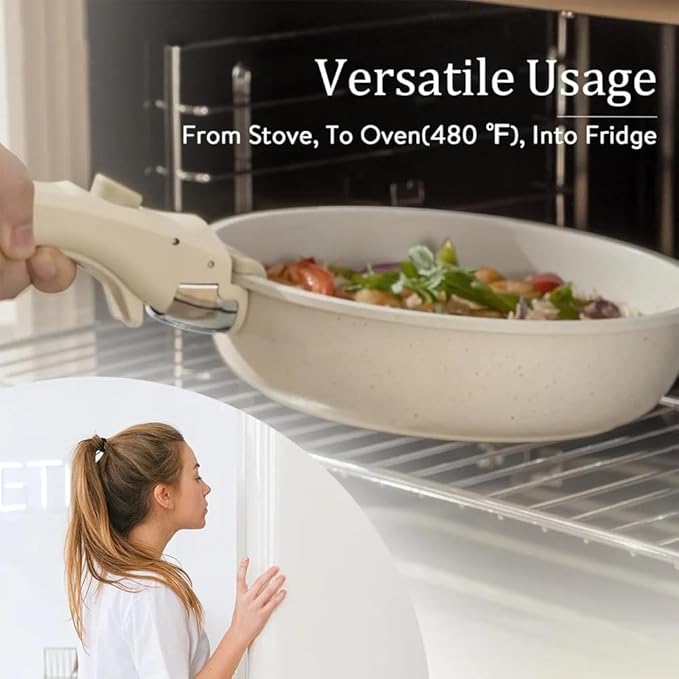 9 Pcs Cookware Sets 9 Pcs Nonstick Kitchen Cooking Set with Detachable Handle Pots Stackable Pans Set Oven Safe Induction Ready Frying Pans Saucepans