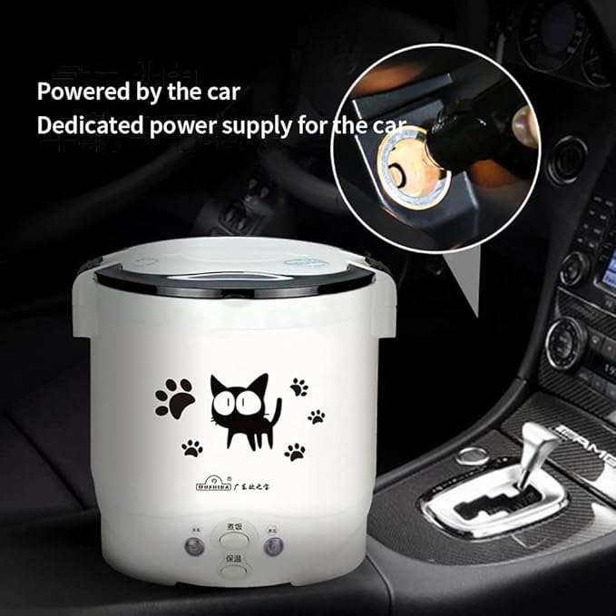 Mini Rice Cooker Vehicle-Mounted Rice Cooker 12V Thermal Insulation and Protection Function 1L Portable Steamer Boiling Pot Portable Handle Outdoor Boiling Cooker Portable Cooker (Green)