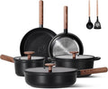 JEETEE Ceramic Cookware Set 15 PCS Pots and Pans Set Non Stick with Removable Handles Non Toxic Induction Kitchen Cookware Sets Dishwasher/Oven Safe PFAS/PFOA Free Black