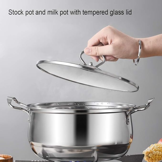 Equip Frying Pan and Saucepan Set 3Piece Non Stick Ceramic Coating Stainless Steel Material with Tempered Glass Cover Frying Pan Soup Pot Wok Easy to Clean Cookware