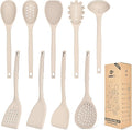 Silicone Cooking Utensils Set 9 Pcs Heat Resistant Kitchen Utensils with Back Hooks BPA Free Kitchen Tools with Spatulas Spoons Skimmer and Pasta Fork for Non Stick Cookware(KHAKI)