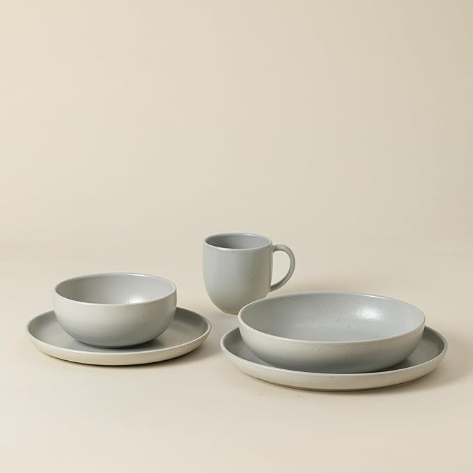 Casafina Ceramic Stoneware 5-Piece Place Setting Service for 1 - Pacifica Collection Oyster Grey | Microwave &amp Dishwasher Safe Dinnerware Set | Food Safe Glazing | Restaurant Quality Tableware