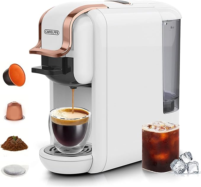 Tissting 4 in 1 Pod Coffee Maker 19Bar Pressure &amp 92℃ Constant Temperature - Fast 20s Brew for Hot Cold Coffee Programmable Single Double Serve 600ml Capacity with Auto Shutoff (US plug)