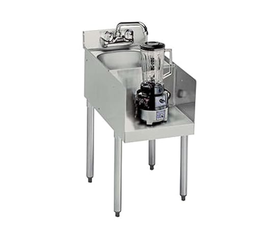 Krowne 18-12BD Silver Series Blender Dump Sink 12 W x 22.5 D 12D x 10W x 7H Bowl Size 1-1/2 Drain 3” H backsplash with 4” Center Wall Mount Faucet Included with Quarter Turn Ceramic valves
