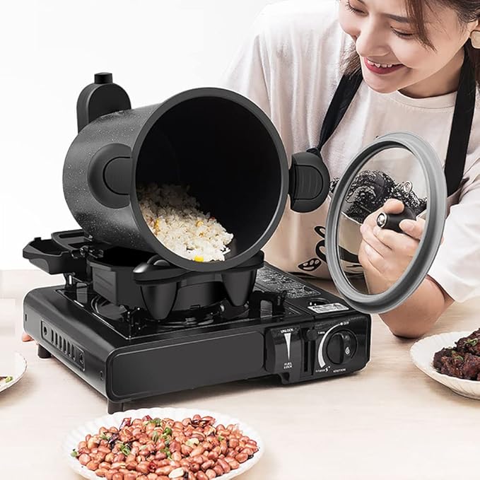 Automatic Cooker 360° Rotation Fry Machine for Home Use Outdoors Camping Travel Cooking Multi-Functional Fry PanRed
