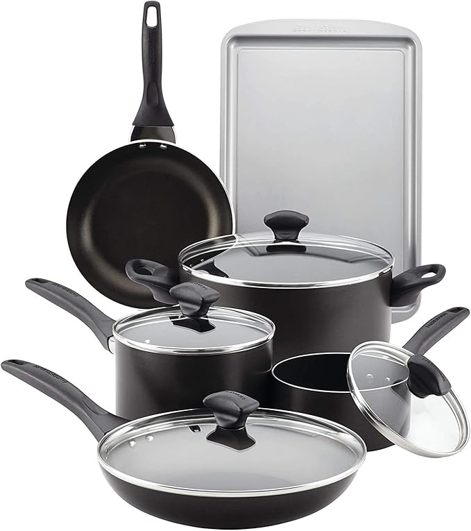 Farberware Dishwasher Safe Nonstick Cookware Pots and Pans Set 15 Piece Black21806
