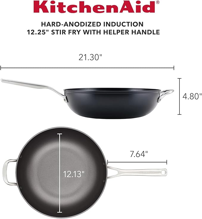 KitchenAid Hard Anodized Induction Nonstick Stir Fry Pan/Wok with Helper Handle 12.25 Inch - Matte Black